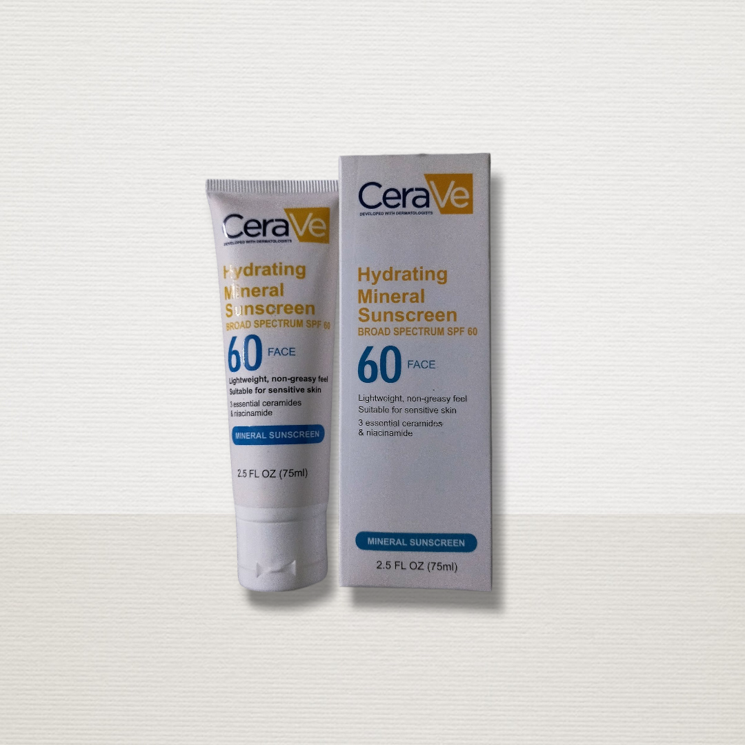 CeraVe Hydrating Mineral Sunscreen SPF 60 for Face – Broad Spectrum, Lightweight & Sensitive Skin Safe